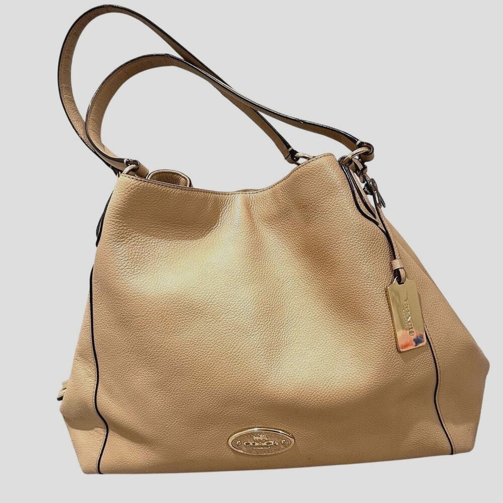 Coach Edie Pebbled Leather Shoulder Bag Tea Rose Stone